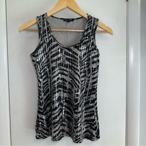 Candy Rain Y2K Sequin Animal Print Tank Top. Size: Medium. Black and Gray.